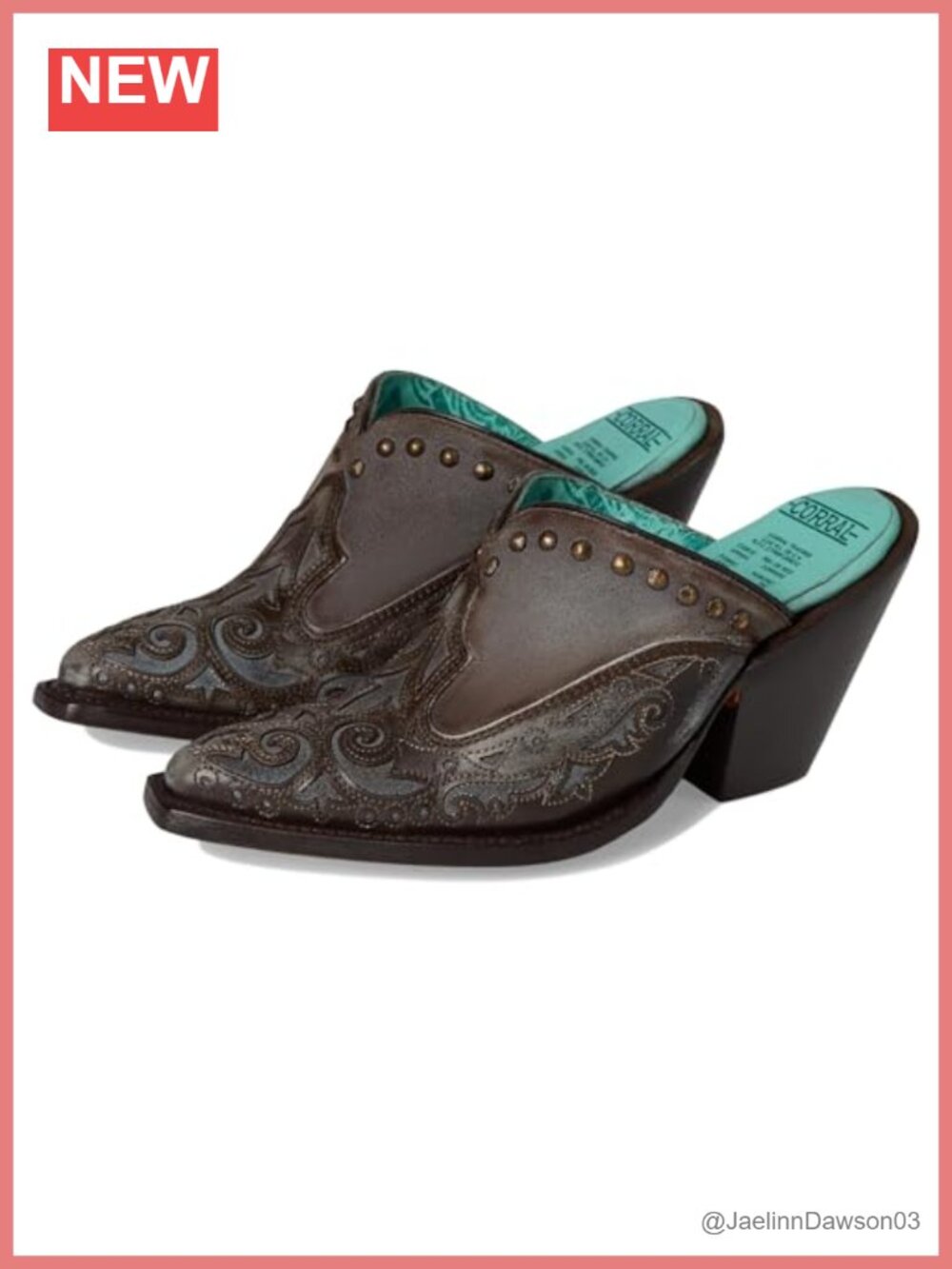 Corral Boots Western Embroidered Studded Leather Mule Cuban Heel Pointed Toe